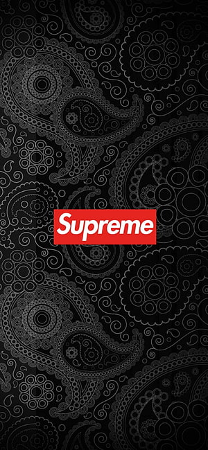 Supreme Logo on Black Paisley Pattern Background HD phone wallpaper