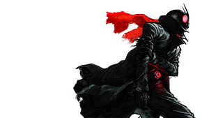 Shin Kamen Rider Dark Hero in Black Suit with Red Scarf and Glowing Eyes HD wallpaper