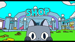 Pet Simulator X Gray Cat Character In Front Of Shop Building HD wallpaper