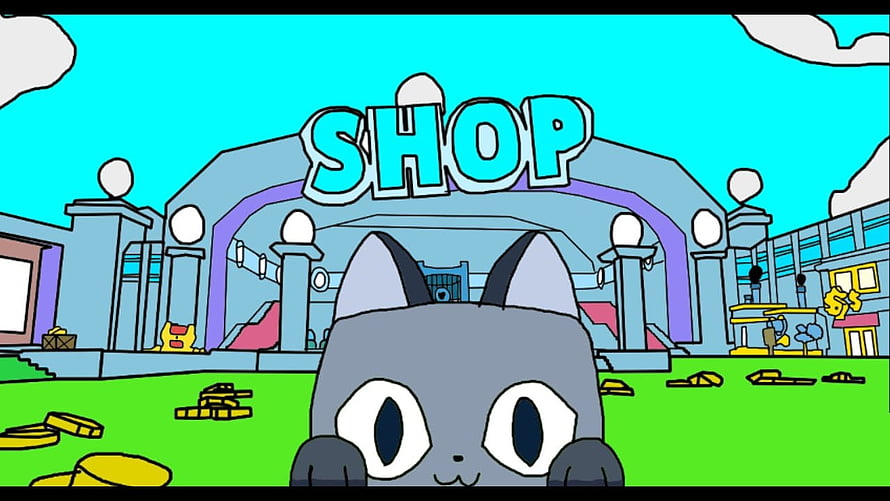 Pet Simulator X Gray Cat Character In Front Of Shop Building HD wallpaper