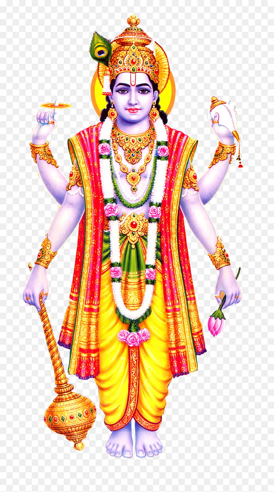 Lord Vishnu Four-armed Deity Illustration with Mace and Lotus HD phone wallpaper
