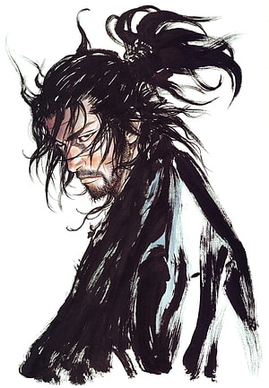 Vagabond Manga Character Portrait by Takehiko Inoue in Ink Wash Style HD phone wallpaper