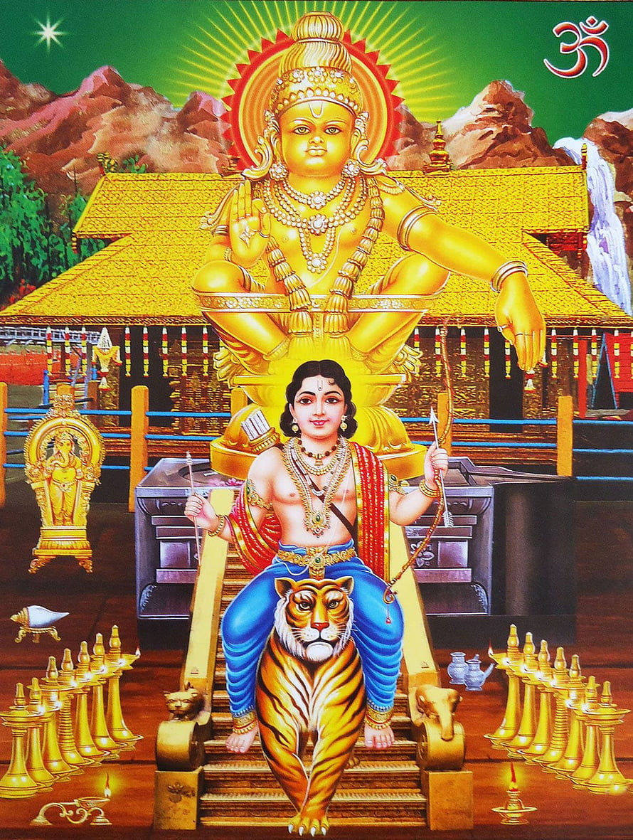 Lord Murugan Sitting on Tiger with Golden Statue of Subramanya in Temple Background, Shiva lord , Hindu gods, Hindu worship, sabarimala ayyappa swamy HD phone wallpaper