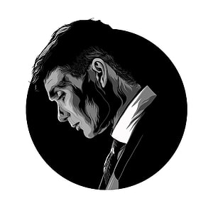 Black and White Vector Illustration of a Man in a Suit Looking Down, Thomas Shelby Peaky Blinders digital art in 2020 HD phone wallpaper