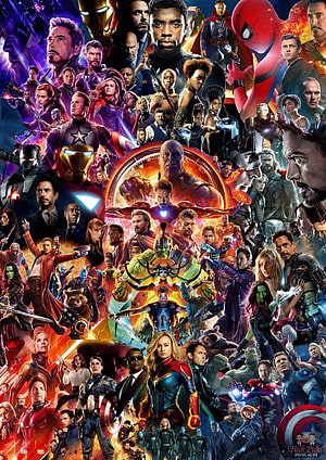 Marvel Cinematic Universe Ensemble Cast Poster Featuring Iron Man, Captain America, Thor, and Black Panther HD phone wallpaper