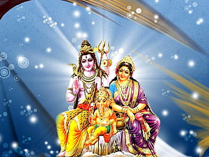 Lord Shiva, Goddess Parvati, and Ganesha in a Radiant Divine Family Portrait HD wallpaper