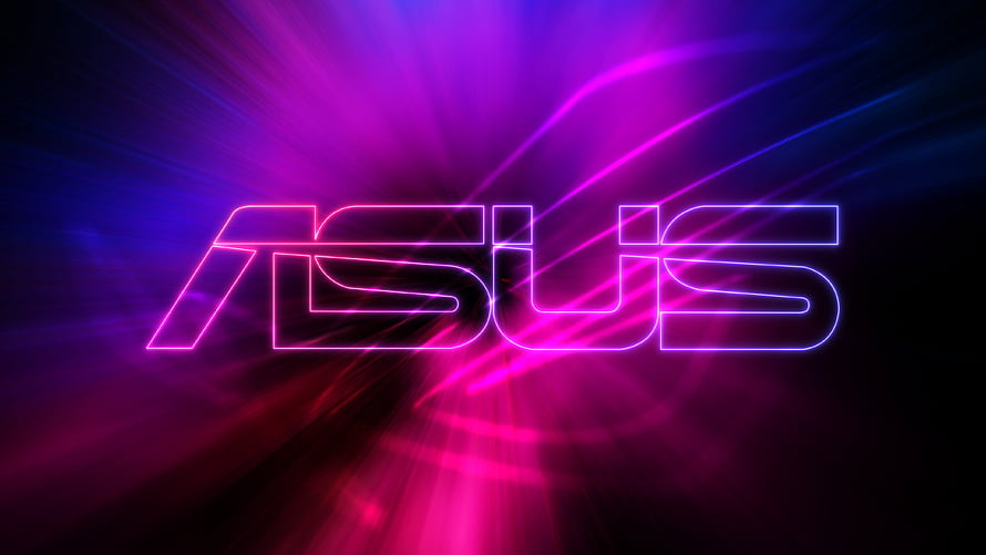 Neon ASUS Logo Wallpaper with Vibrant Pink and Purple Light Rays HD wallpaper