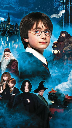Harry Potter and the Philosopher's Stone Movie Poster with Hogwarts Castle and Characters HD phone wallpaper