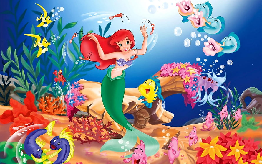 Ariel and Flounder in a Vibrant Underwater Scene from Disney's The Little Mermaid HD wallpaper