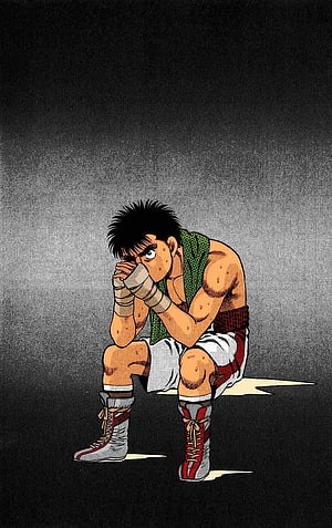 Hajime no Ippo Anime Character Sitting in Boxing Gear with Wrapped Hands HD phone wallpaper