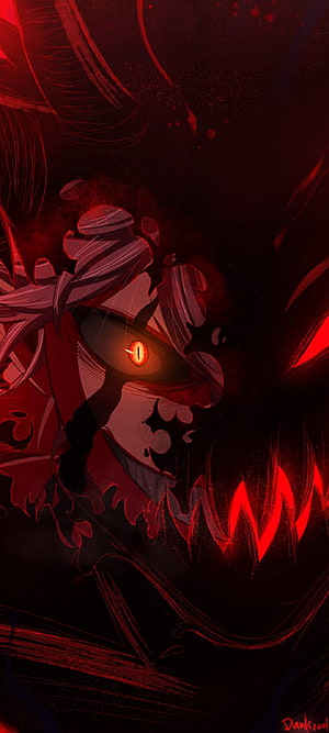 Dark Anime Character With Glowing Red Eye And Spiky Hair In Crimson Shadows HD phone wallpaper