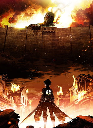 Attack on Titan Eren Yeager vs Colossal Titan Wall Breach Anime Wallpaper HD phone wallpaper