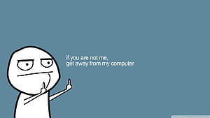 Minimalist Stick Figure Character with Witty Computer Warning Text on Blue Background HD wallpaper