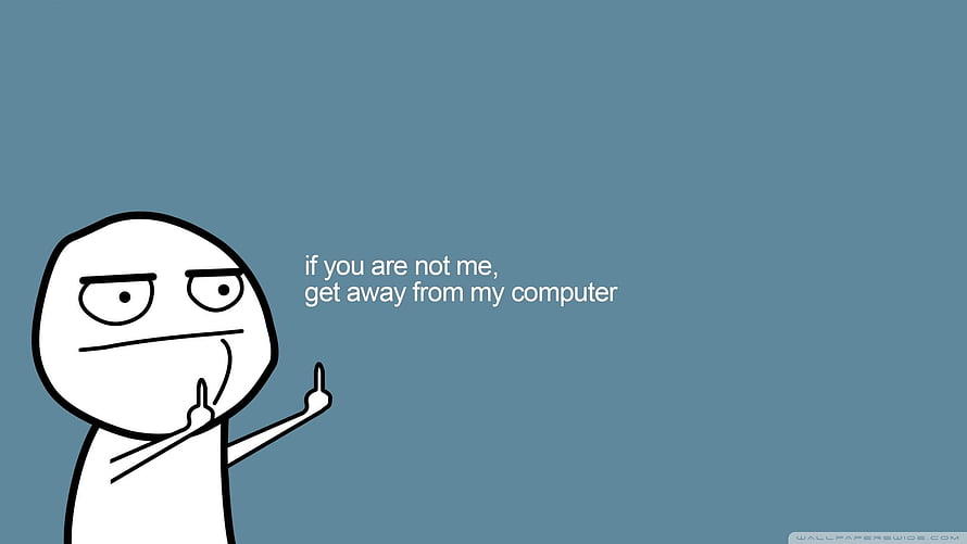 Minimalist Stick Figure Character with Witty Computer Warning Text on Blue Background HD wallpaper