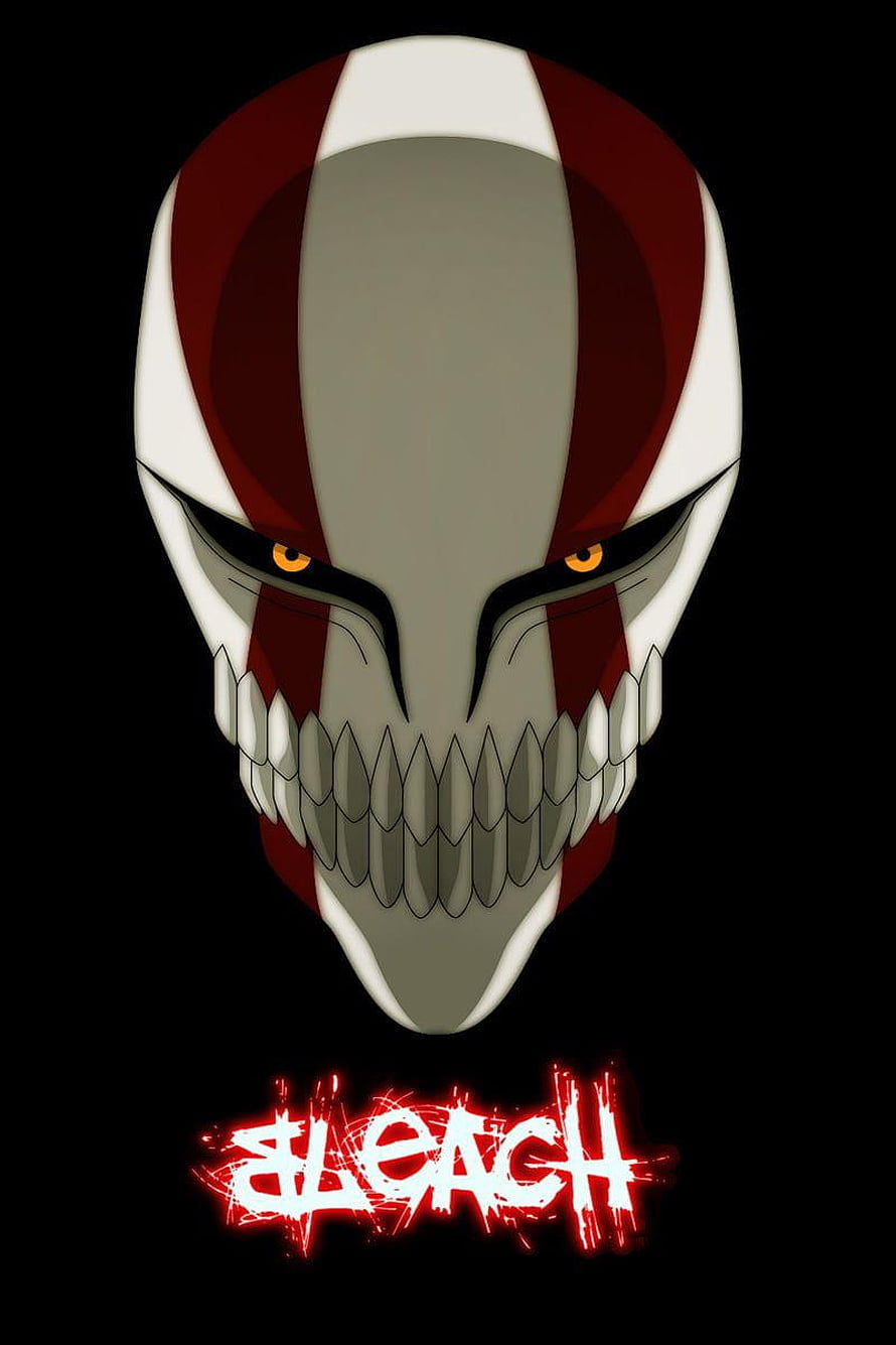 Bleach Ichigo Hollow Mask with Glowing Eyes and Grinning Teeth on Black Background HD phone wallpaper