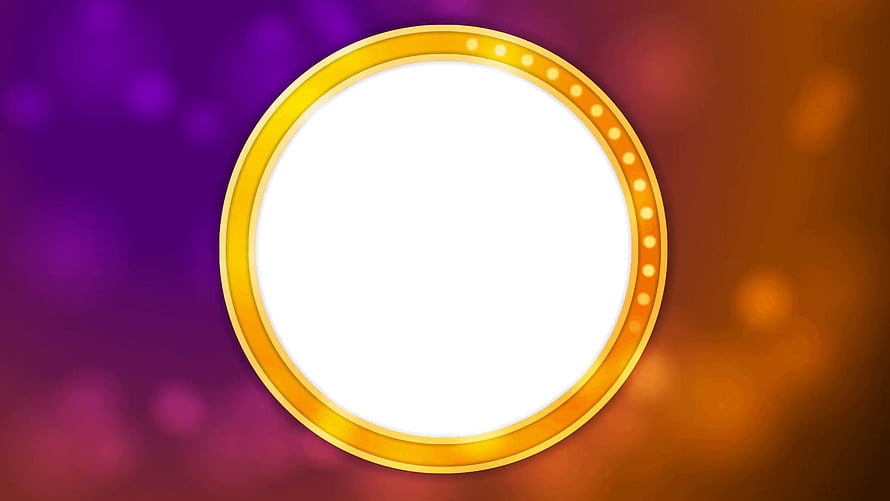 Retro Shiny Gold Circle Banner Design with Purple and Orange Bokeh Background HD wallpaper