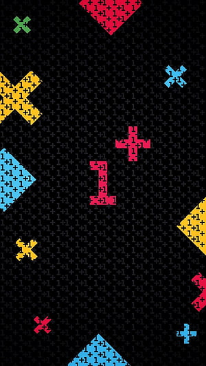 OnePlus 6T AMOLED Pixel Art Wallpaper with Colorful Geometric Shapes on Black Background HD phone wallpaper