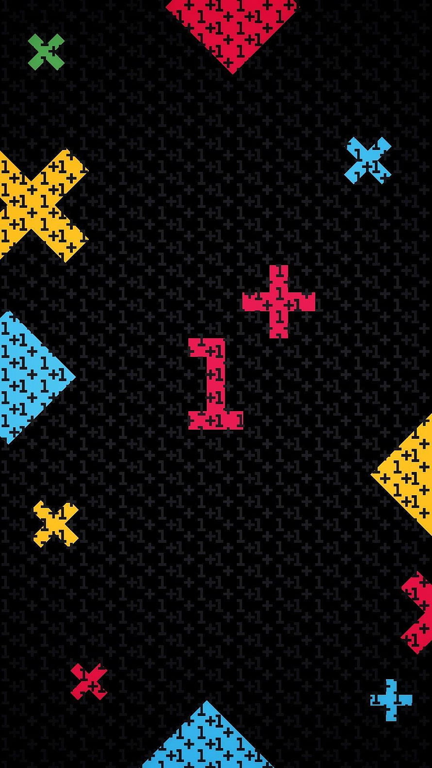 OnePlus 6T AMOLED Pixel Art Wallpaper with Colorful Geometric Shapes on Black Background HD phone wallpaper