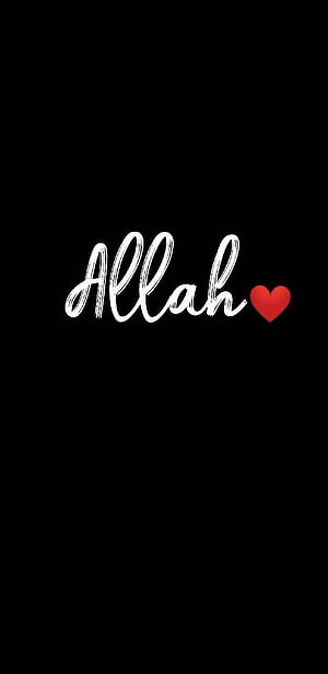 Allah Calligraphy with Red Heart on Black Background HD phone wallpaper
