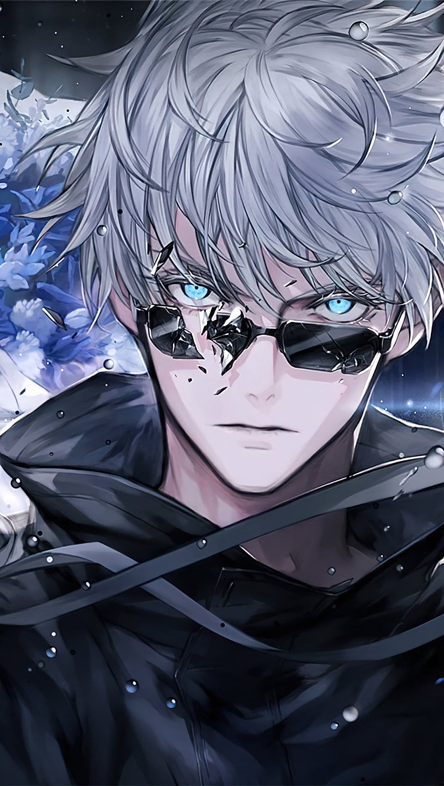 Anime Male Character With Silver Hair And Broken Sunglasses In Rain HD phone wallpaper