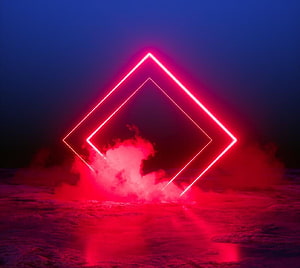 Neon Pink Diamond Shape Glowing in Foggy Blue Atmosphere HD wallpaper