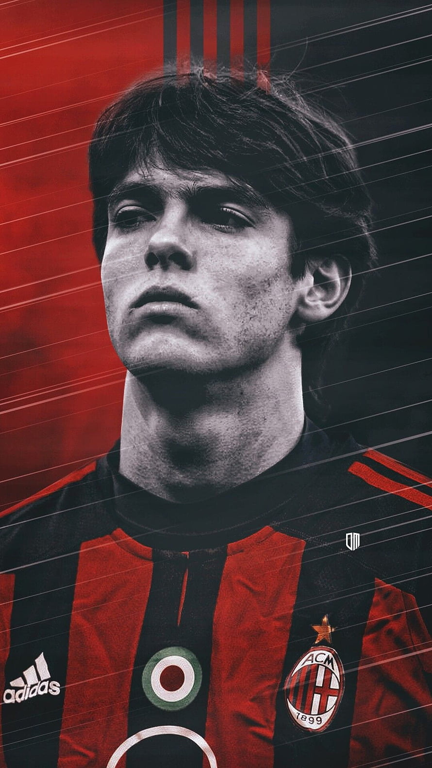 Kaka in AC Milan Striped Jersey Dramatic Portrait Wallpaper HD phone wallpaper