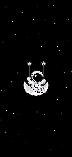 Cute Astronaut Sitting on Crescent Moon Swing in Starry Night Sky HD phone wallpaper