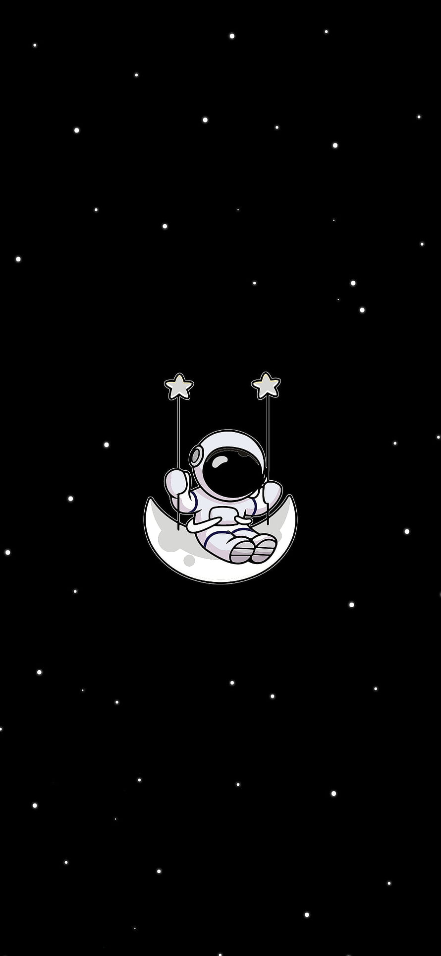 Cute Astronaut Sitting on Crescent Moon Swing in Starry Night Sky HD phone wallpaper