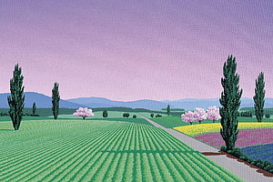 Hiroshi Nagai Pastoral Landscape with Blossoming Trees and Rolling Green Fields HD wallpaper