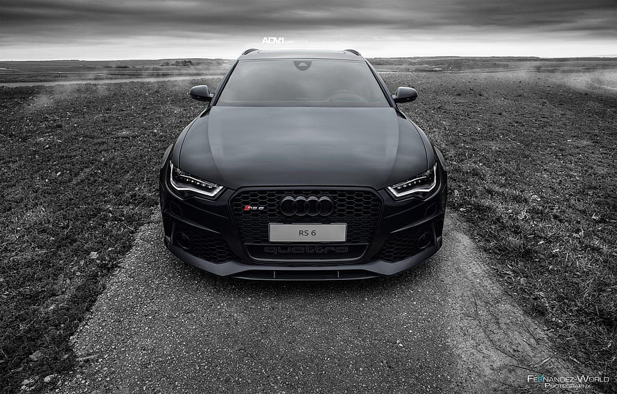 Black Audi RS 6 Avant Wagon Front View on Gravel Road HD wallpaper