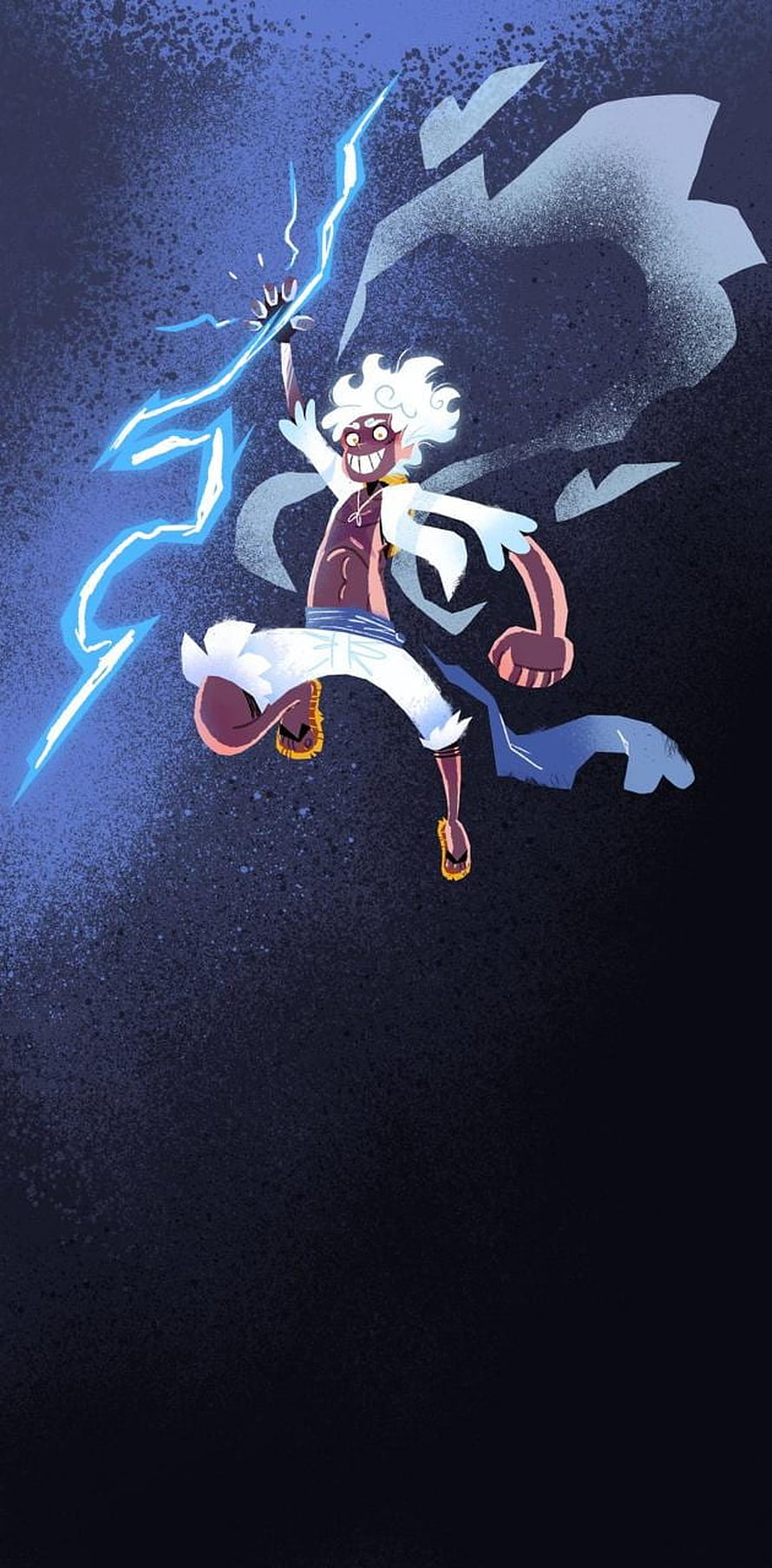 Luffy Gear 5 Anime Character Wielding Lightning in Dynamic Action Pose HD phone wallpaper