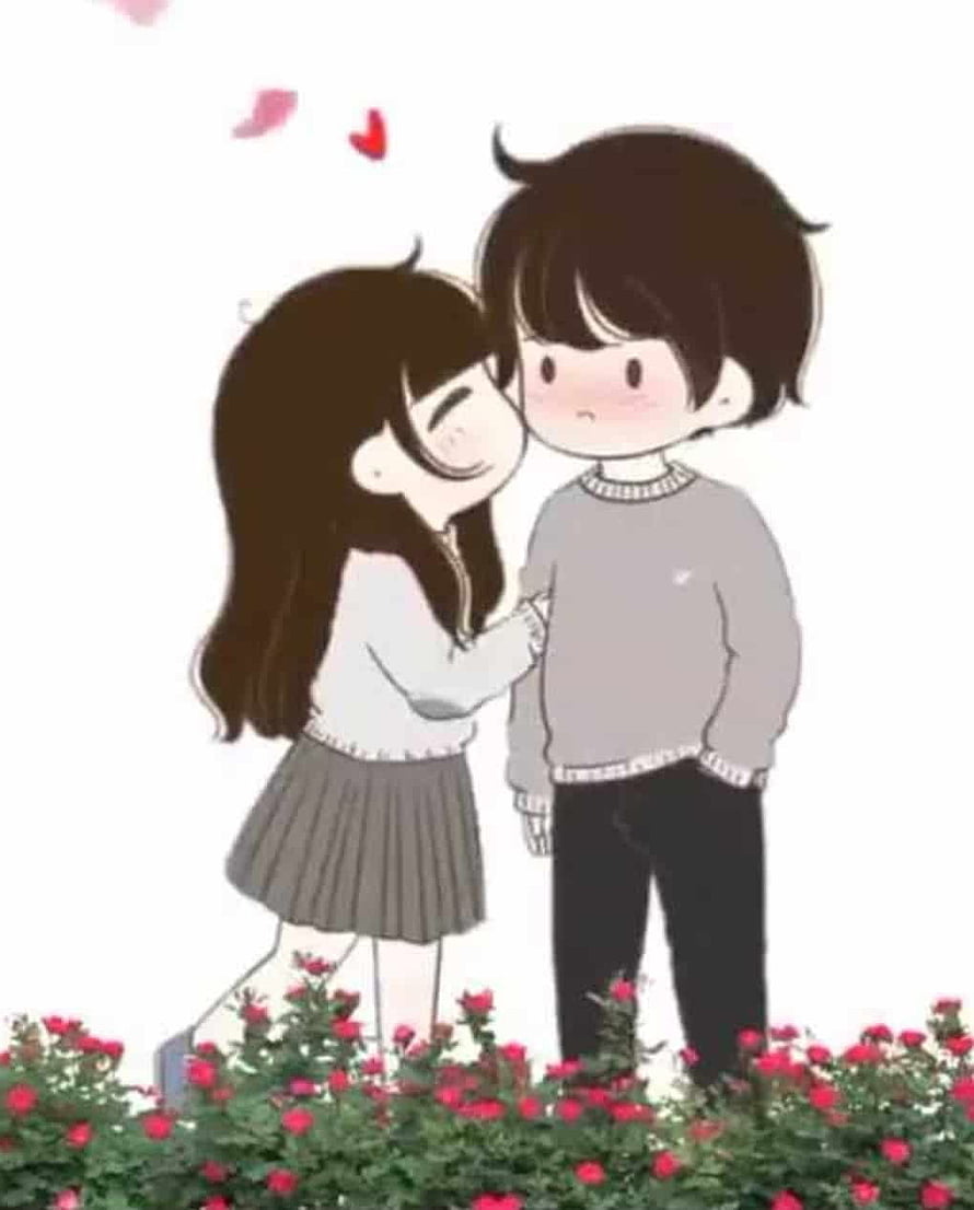 Cute Anime Couple Kissing in Flower Garden Wallpaper HD phone wallpaper