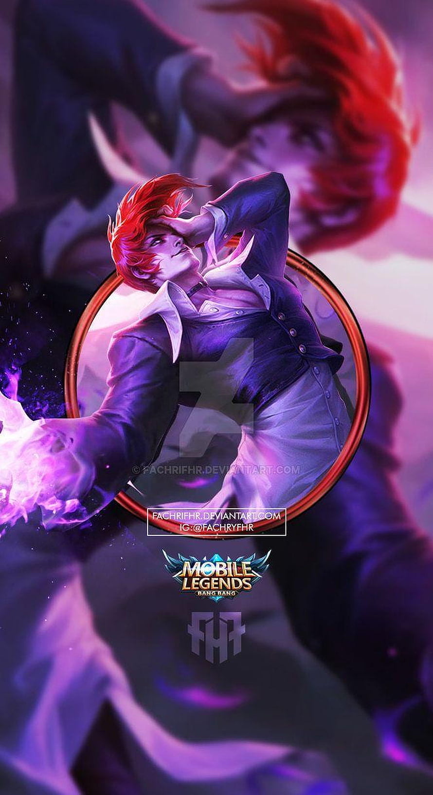 Chou from Mobile Legends Bang Bang in a dramatic purple and red fantasy portrait HD phone wallpaper