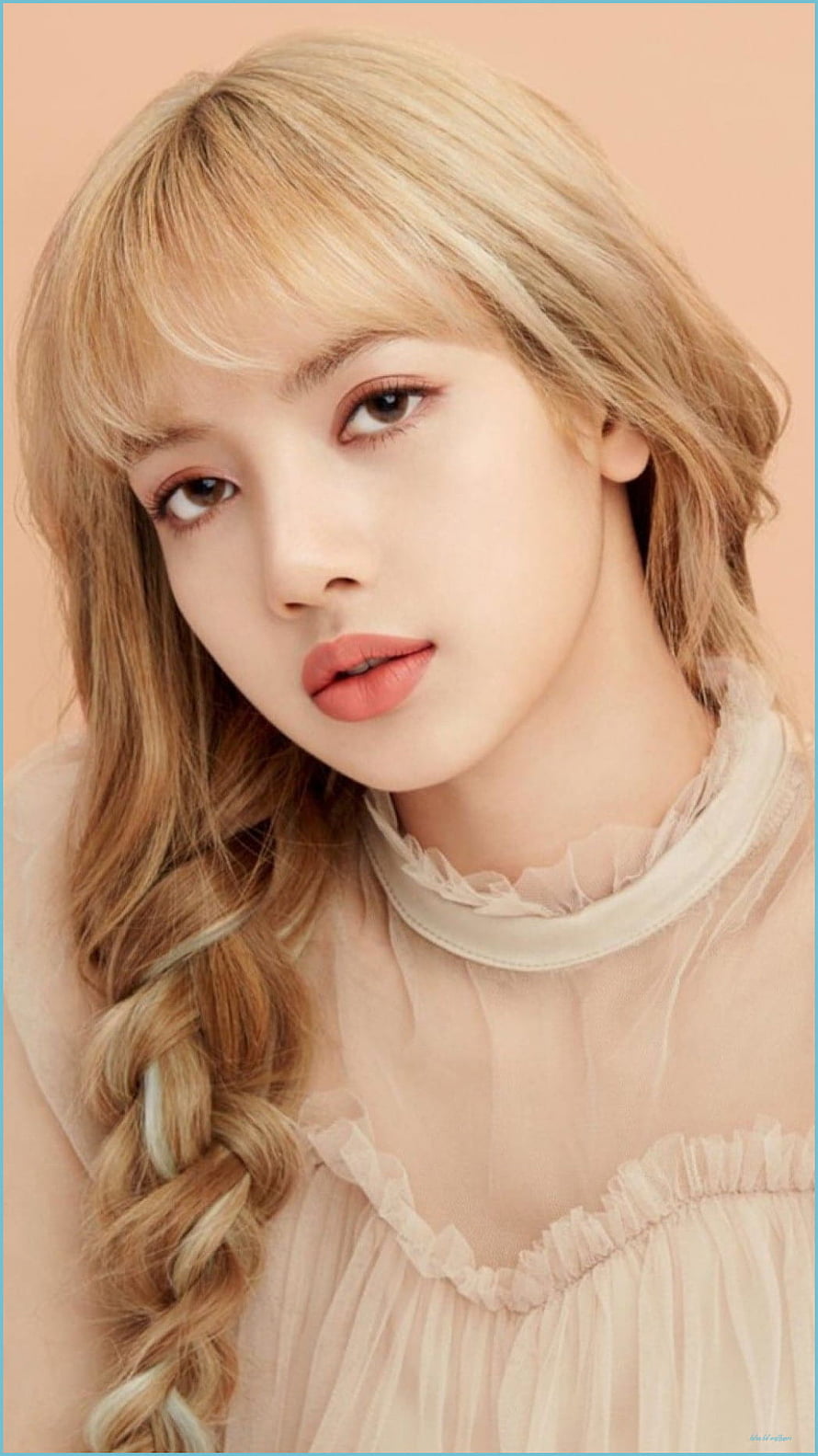 Lalisa Lisa Portrait with Blonde Braided Hair and Soft Peach Background HD phone wallpaper