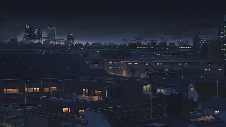 Anime Style Night Cityscape With Glowing Windows And Distant Skyscrapers HD wallpaper
