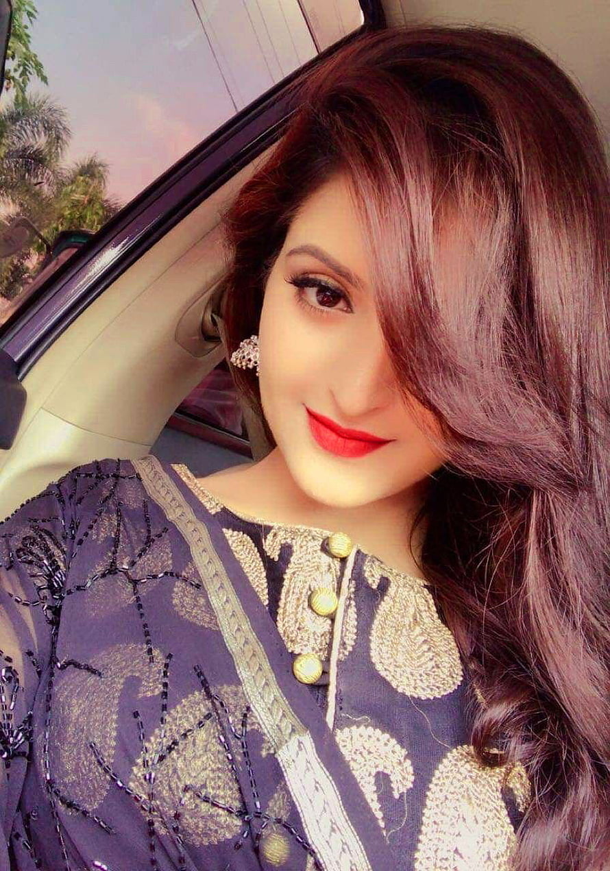 Woman in purple embroidered outfit with red lipstick and long wavy hair posing in a car, Latest Dp For Girls Pics, cute girl dp HD phone wallpaper