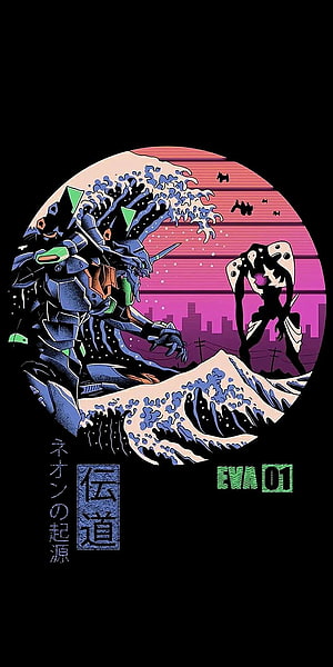 Evangelion Unit 01 and Angel in Retro Wave Art Style HD phone wallpaper