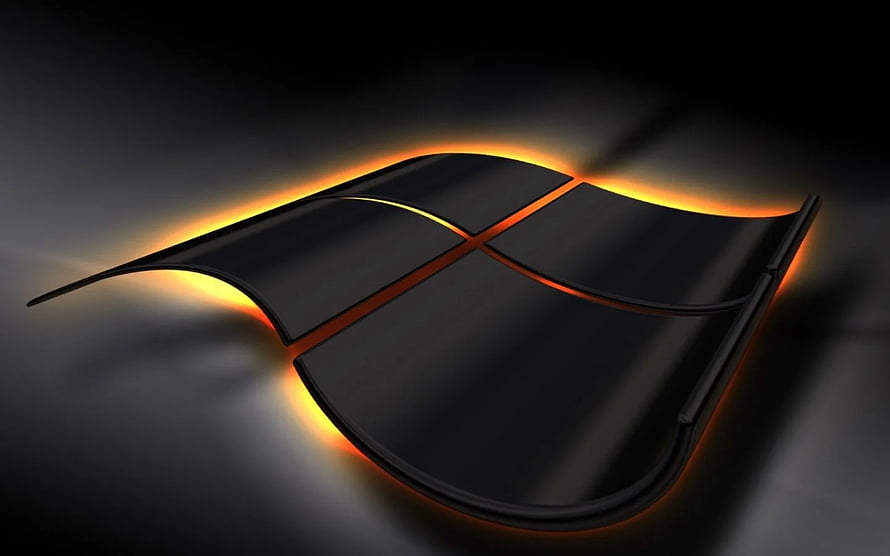 Windows 11 Logo with Glowing Orange Rim Light on Dark Background HD wallpaper