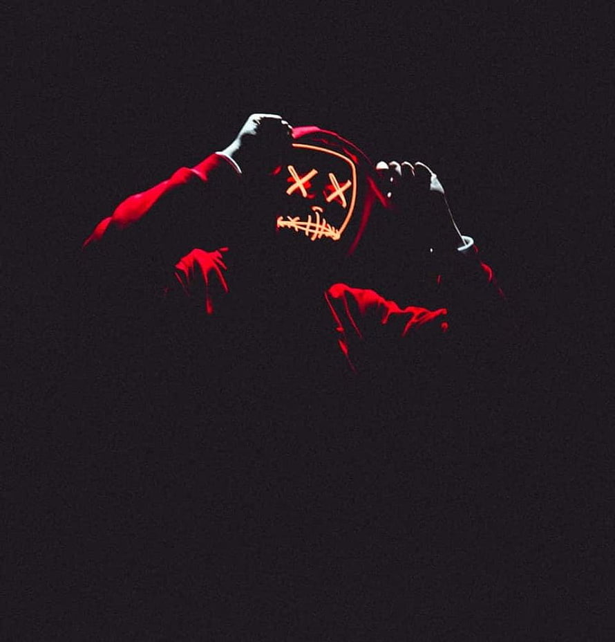 Glowing Red Hooded Figure With X Eyes On Black Background HD phone wallpaper