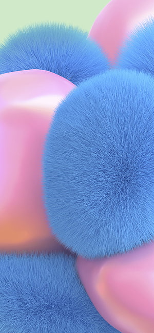 Abstract 3D Render of Soft Blue Furry Spheres and Glossy Pink Shapes HD phone wallpaper