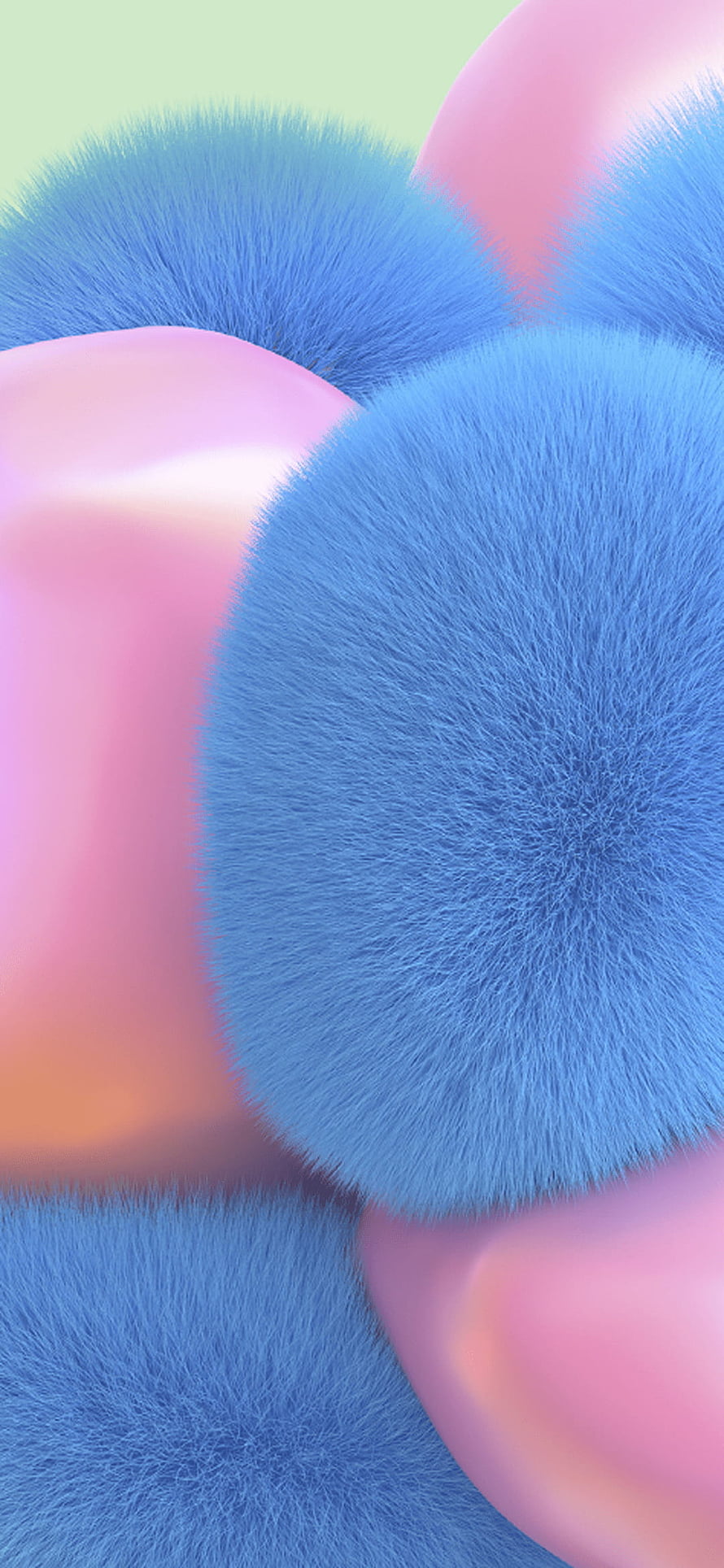 Abstract 3D Render of Soft Blue Furry Spheres and Glossy Pink Shapes HD phone wallpaper