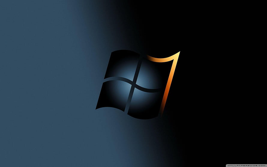 Windows 7 Dark Logo with Golden Accent on Black Background HD wallpaper