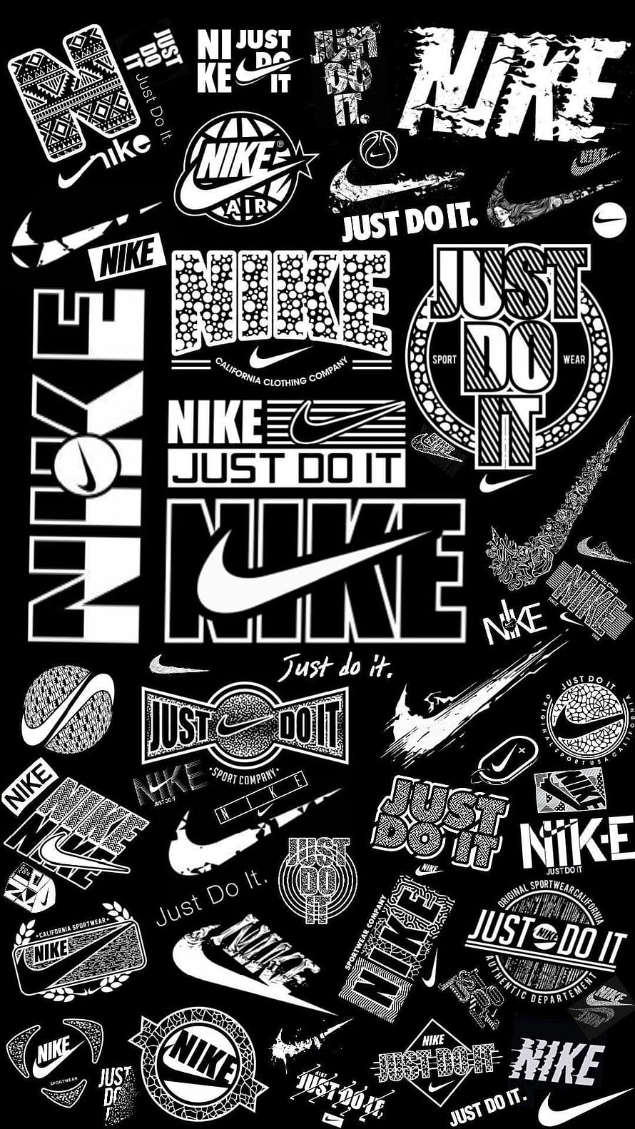 Nike Logo Collection Black and White Wallpaper with Just Do It Slogans HD phone wallpaper