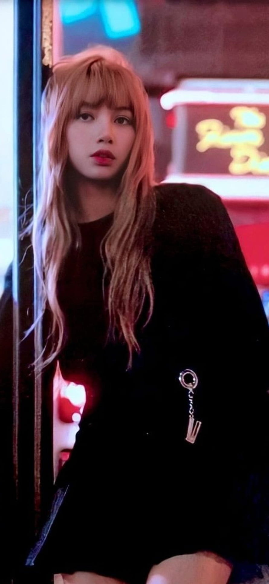 Lisa Black Outfit Neon Lights Portrait HD phone wallpaper