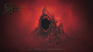 Death Metal Band Album Artwork Featuring Dark Monolith and Red Haze HD wallpaper