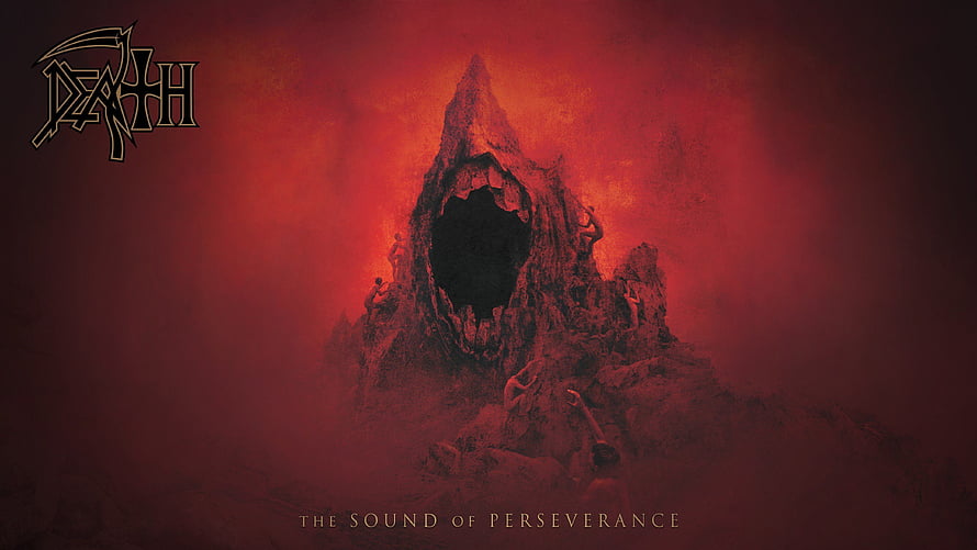 Death Metal Band Album Artwork Featuring Dark Monolith and Red Haze HD wallpaper
