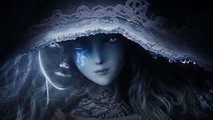 Elden Ring Ranni the Witch Frozen Portrait with Glowing Blue Eyes and Ice Crown HD wallpaper