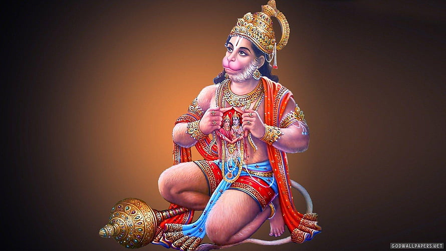 Lord Hanuman Devotional Portrait with Mace and Sacred Icon, Lord Hanuman & Bajrang Bali Hanuman, #hanuman HD wallpaper