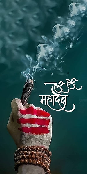 Mahakal Hand Holding Smoking Incense Stick With Red Tilak and Rudraksha Beads HD phone wallpaper