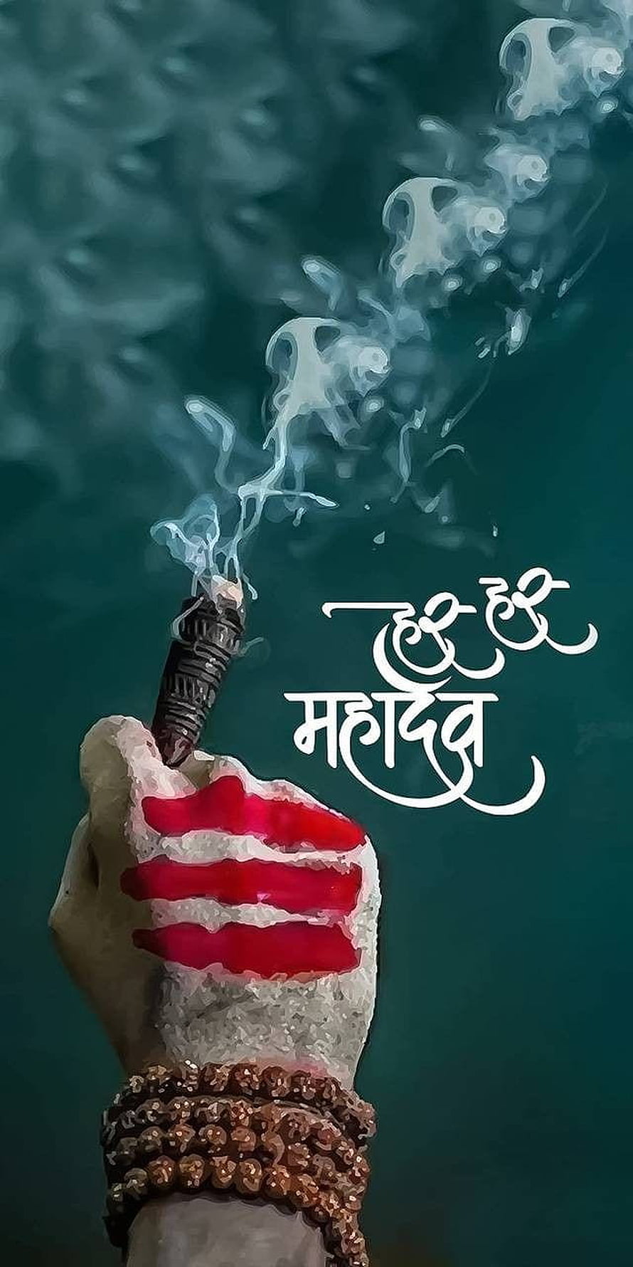 Mahakal Hand Holding Smoking Incense Stick With Red Tilak and Rudraksha Beads HD phone wallpaper